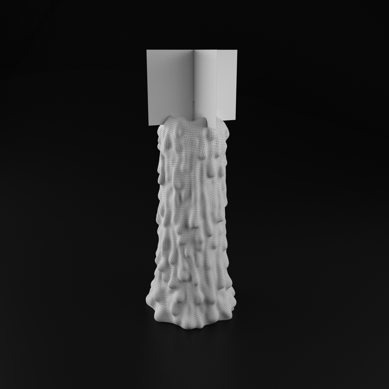 Wireframe of the Magic Candle digital sculpture with clean topology. The realistic flame uses texture maps and can be recreated in different 3D modeling and rendering software